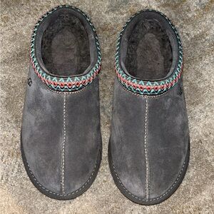 UGG Gray Suede Slippers with Colorful Trim